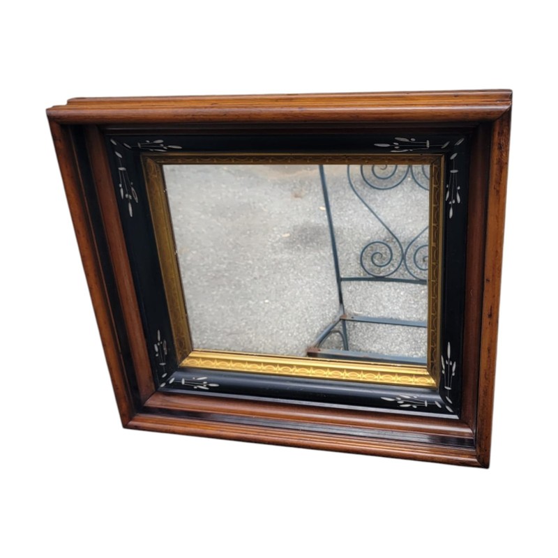 19th C American Victorian Walnut Mirror Gold Gilt Black Ebonized Frame Antique gallery
