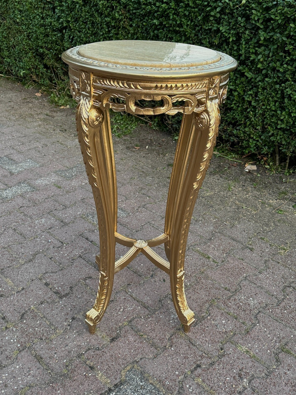 Side/End Table French Louis XVI Gilt Beech Marble Round Vintage 1970s gallery