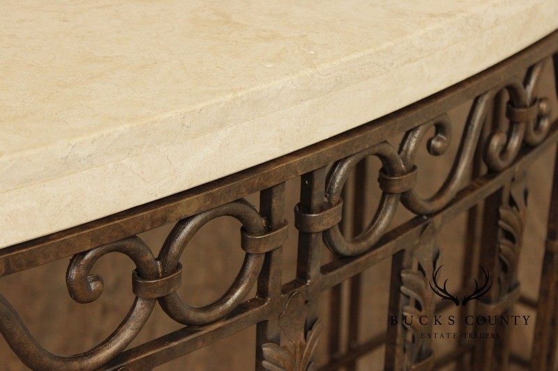 Wrought Iron Travertine Top Long Console Table gallery