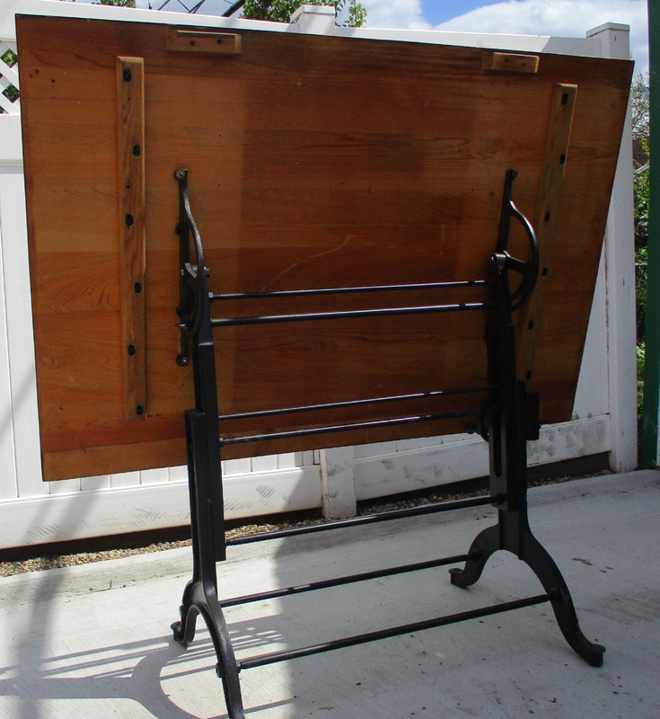 Antique 1918 Frederick Post Cast Iron Drafting Table w/ Pine Tabletop