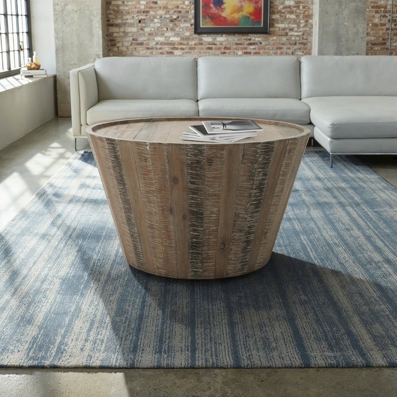 Conundrum Modern Distressed Solid Wood Drum Coffee Table gallery