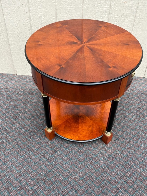 67823 Elegant Century Round Side Table with Cherry Veneer and Brass Accents gallery