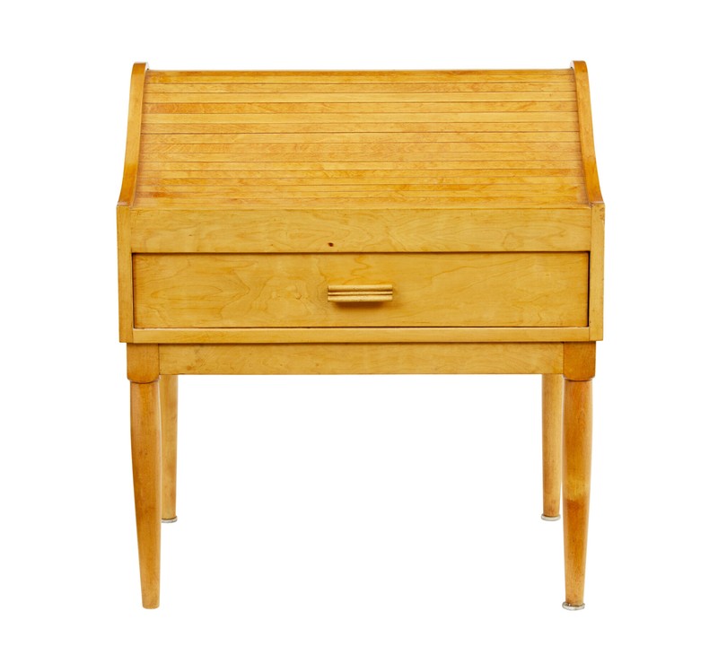 MID 20TH CENTURY BIRCH TAMBOUR SEWING BOX ON STAND gallery