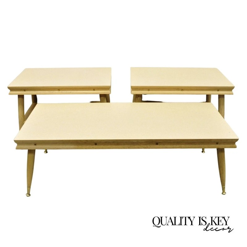 Vintage Mid Century Modern Atomic Era Laminate & Wood Coffee Table Set – 3 pcs