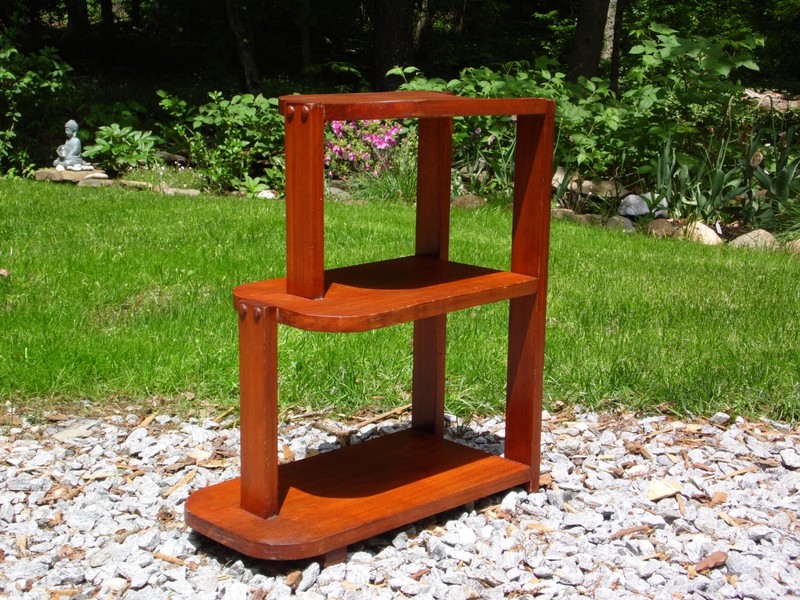 Vintage Art Deco Style Solid Wood Three Tiered Step End Table Stand gallery