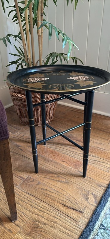 Vintage Round Metal Hand Painted Tray Table