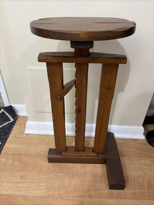Antique American Colonial Primitive Style Ratchet Adjustable Table, Plant Table