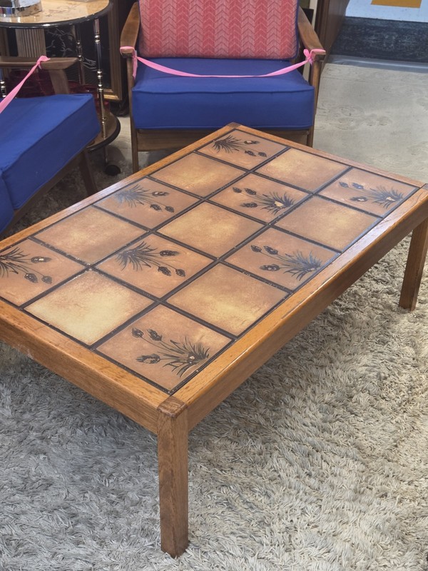 Vintage Tile Top Teak Wood Coffee Table gallery