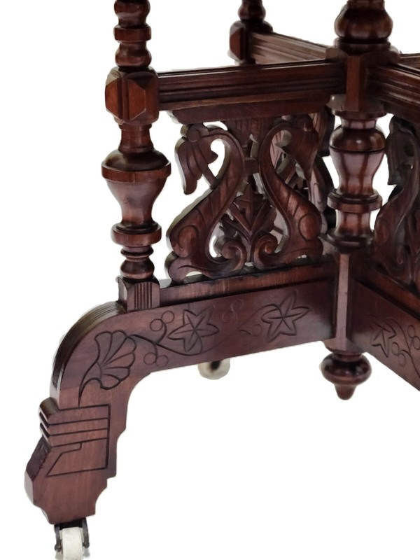 Center Parlor TABLE, Eastlake Victorian, Burl Walnut, Lyre, TN Brown Marble,33"L gallery