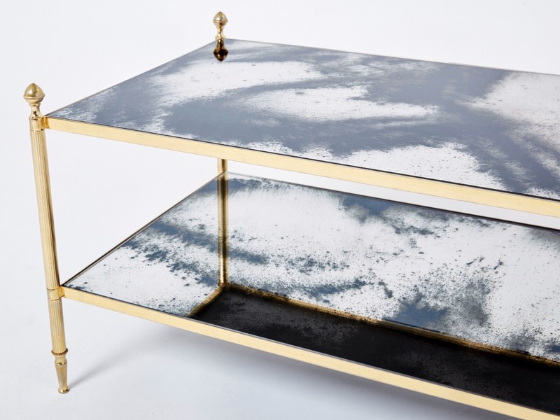 Maison Jansen brass chrome mirrored two-tier coffee table 1970s gallery