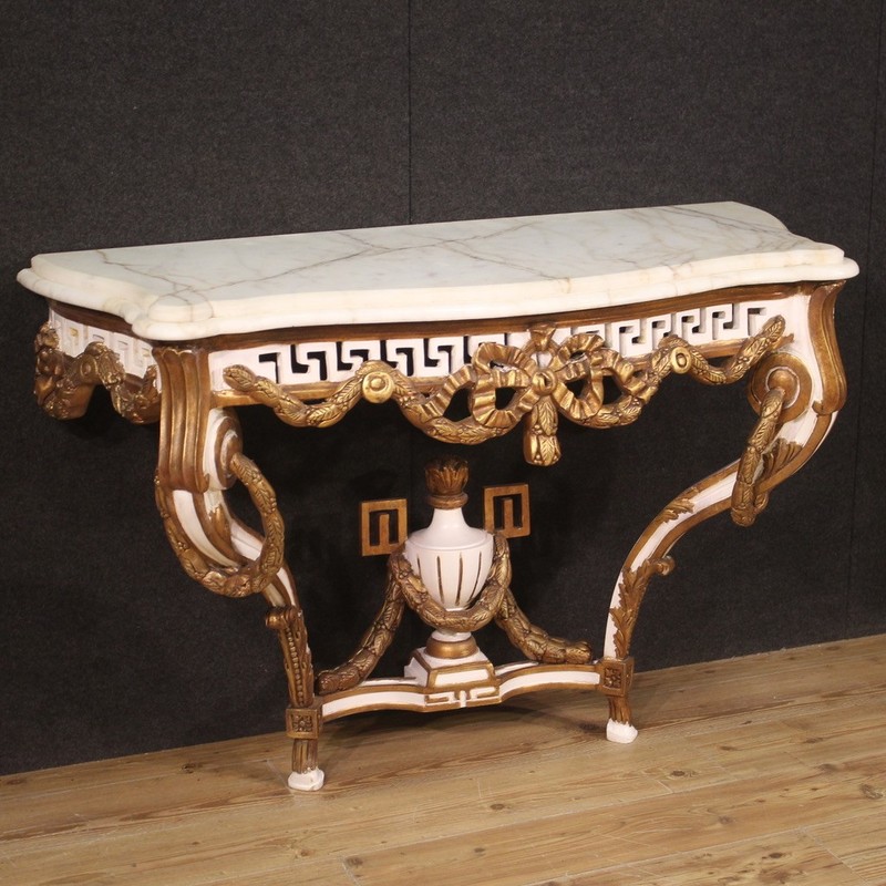 Console lacquered gilded wood marble 20th century furniture style Louis XV 900