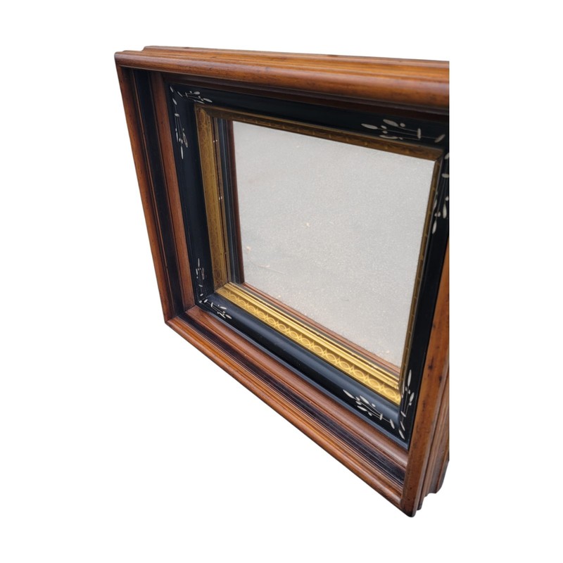 19th C American Victorian Walnut Mirror Gold Gilt Black Ebonized Frame Antique gallery
