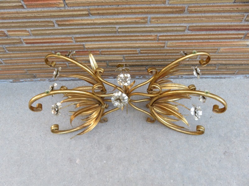 Hollywood Regency Italian Coffee Table Gold Guild Flower Glass Not Included gallery