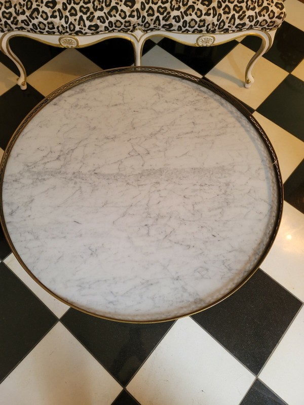VTG Painted Danby MARBLE TOP Accent Table French LOUIS XVl Style w/Brass Gallery gallery