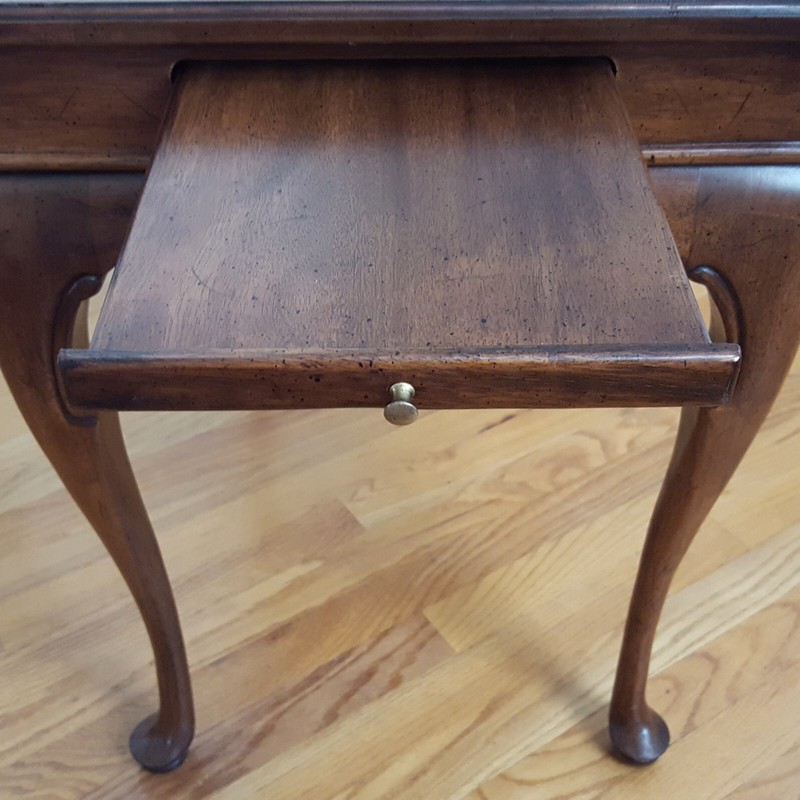 Vintage Queen Anne Style Tea Table Walnut/Mahogany Unmarked Two Pull Out Trays! gallery