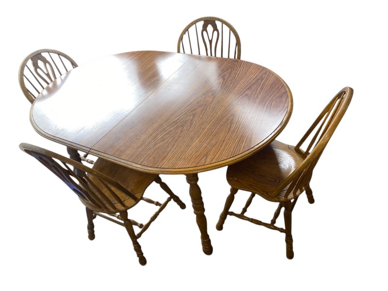 Cochrane Vintage Oval Solid Oak Dining Table set with 4 Windsor chairs gallery