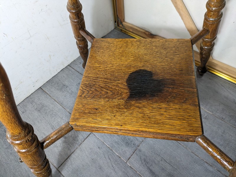 Antique Rustic Victorian Square Oak Wood Parlor Table Turned Legs C94 gallery