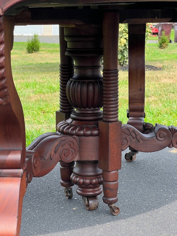 Great Antique Rococo Revival Solid Walnut Dining Table with Two Leaves gallery