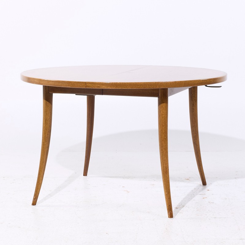 Harvey Probber MCM Bleached Mahogany Expanding Saber Leg Dining Table w/4 Leaves gallery