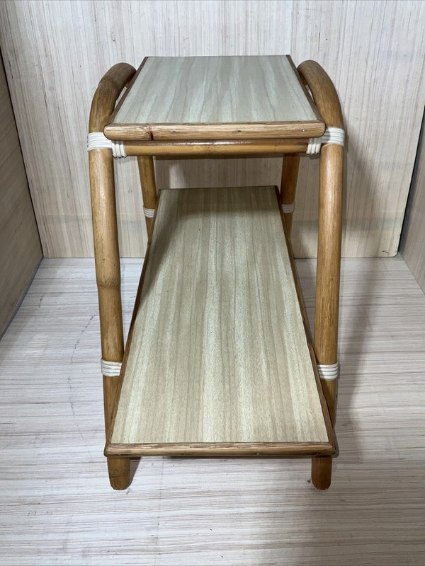 Vintage Bamboo Rattan Side Table Vogue Boho End Table 2 Tier Casual Furniture ￼ gallery