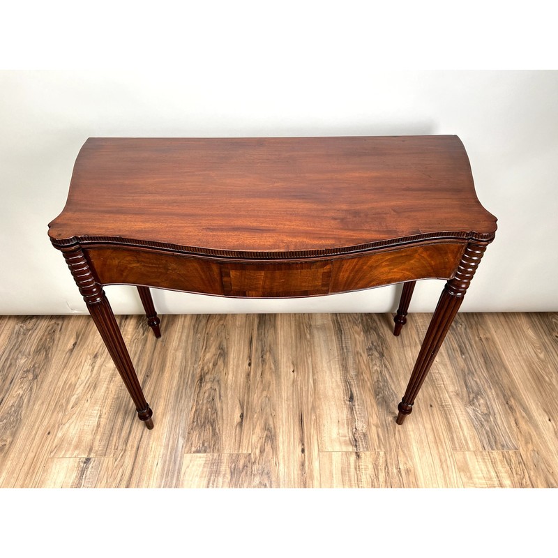 Antique Mahogany Sheraton Game Table with Serpentine Front c. Early 19th Century gallery