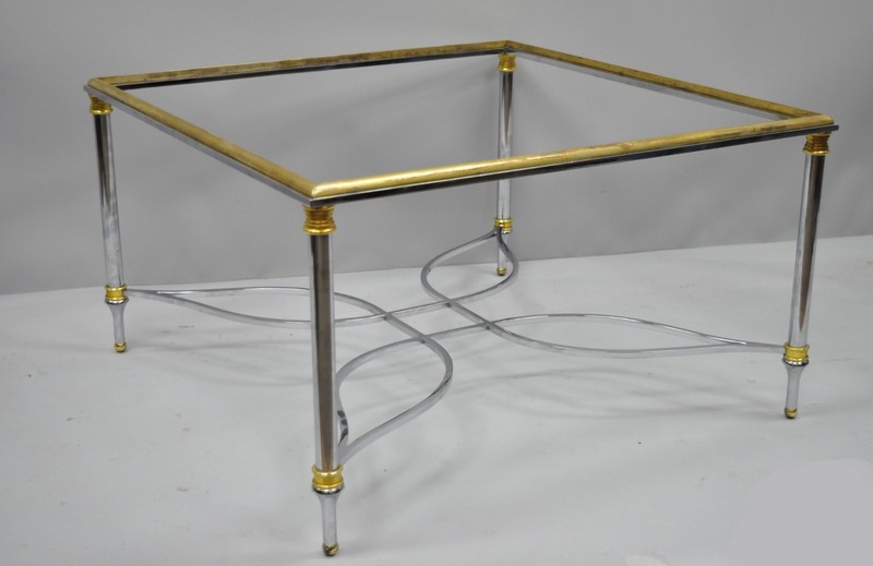 Italian Neoclassical Maison Jansen Style Steel & Brass Square Coffee Table Base gallery
