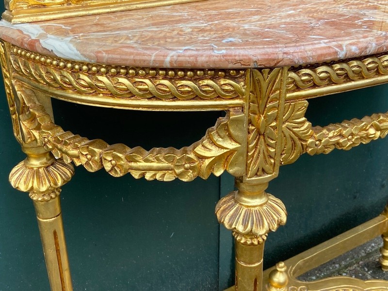 Console with Mirror Louis XVI Gold Beech Pink Marble Vintage Set gallery