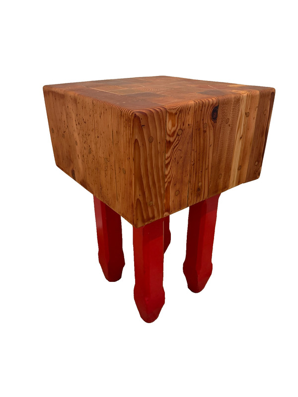 Vintage Antique Butcher's Block Carving Kitchen Table, Hand-Crafted 1975 gallery