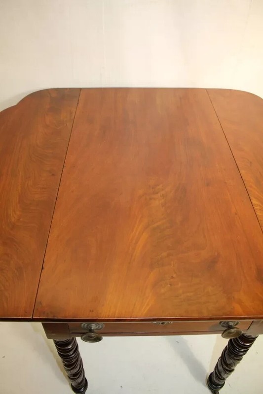 Great Federal Solid Crutch Mahogany Drop Leaf Side End Table on Casters, 19th c. gallery