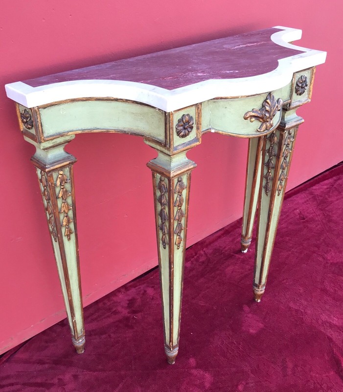 Antique Parcel Gilt Green Painted Console Entry Table + Mirror marble 18th Cent gallery
