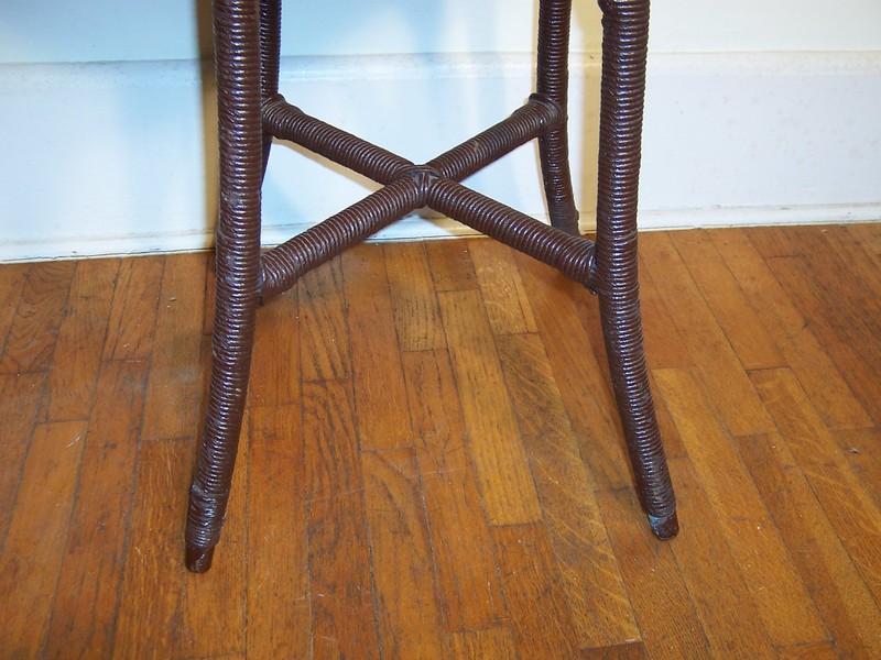 Antique Original Arts & Crafts Oak & Wicker Lamp Side Table 28" Tall gallery