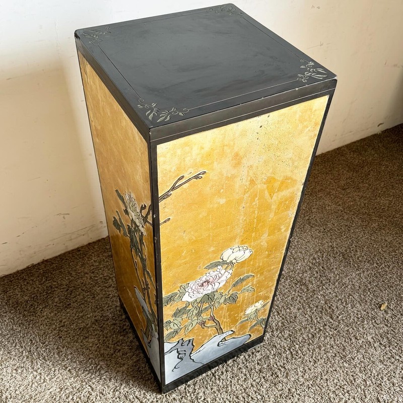 Chinese Black and Gold Hand Painted and Carved Pedestal gallery