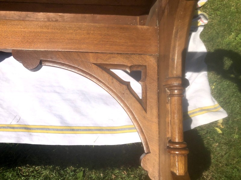 Rare Antique Table Deacons Mission Oak Trestle Library Carved 48” Long 26” Wide gallery