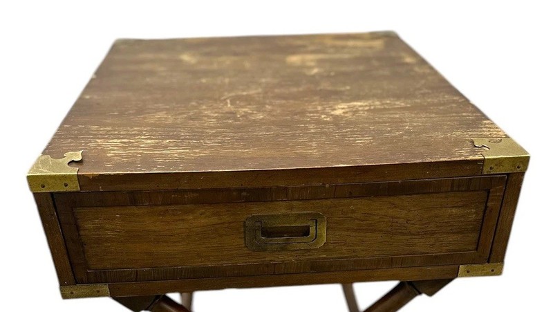 Campaign End Table Hekman Walnut With Drawer X Base Faux Bamboo gallery
