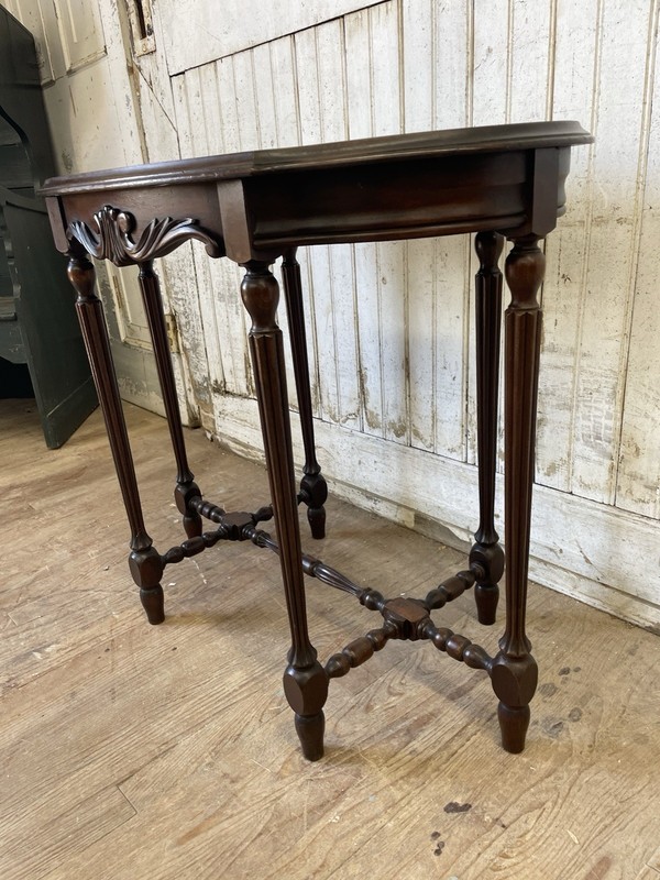 Antique 6 Leg Table with stretcher base 20" x 34" top Walnut Radio table gallery