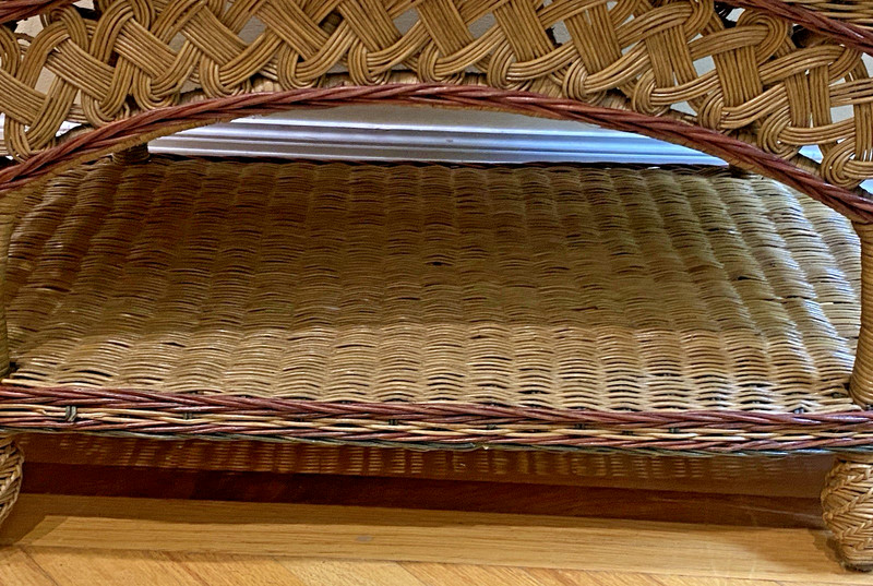 Vintage MCM Oval Wicker Rattan 2-Tier Coffee Table Bamboo Coastal Rare Design gallery