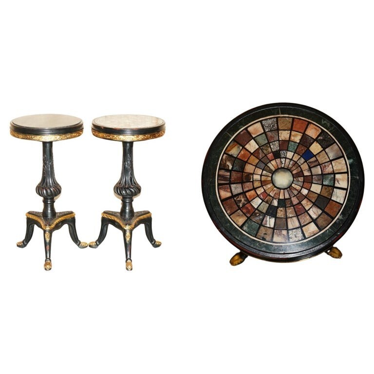 PAIR OF VINTAGE FRENCH SIDE TABLES ONE WITH A SPECIMEN PIETRA DURA MARBLE TOP