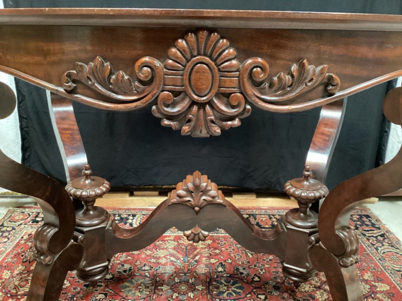 Antique Victorian large marble top table mahogany circa 1850 attributed to Meeks gallery