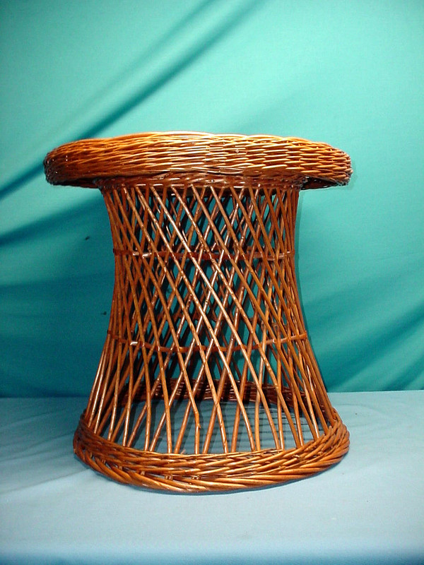 22" Table Plant Stand Ottoman Stool Cane Rattan Wicker Boho Mid Century MCM Side gallery
