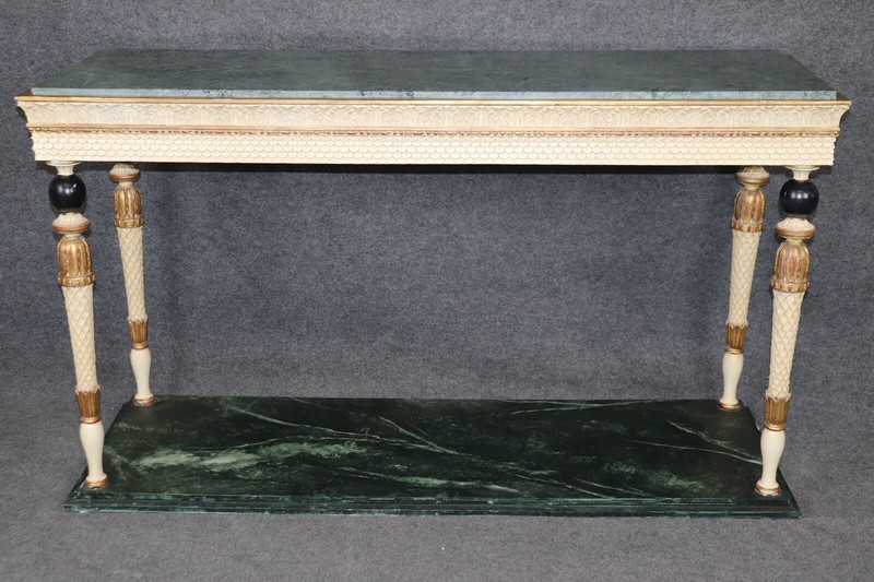 Rare Pair of Marble and Faux Marble Paint Decorated Console Tables Manner Jansen gallery