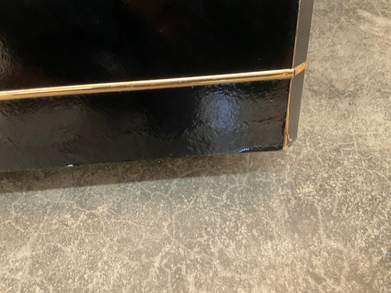 Postmodern Sofa or Console Table with Mirror Top & Black Lacquered Pedestal Base gallery