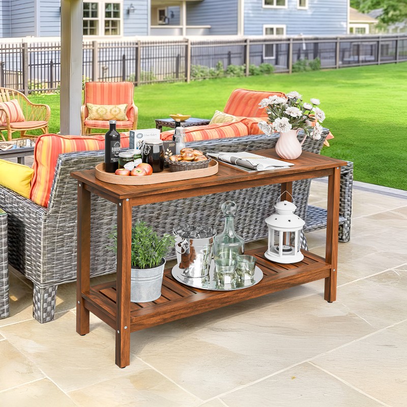 48" Wooden 2-Shelf Console Table Multiuse Buffet Storage w/Foot Sliders Natural gallery