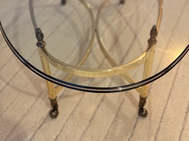 Vintage Labarge Hollywood Regency Brass & Glass Hooved Feet Coffee Table 60’MCM gallery