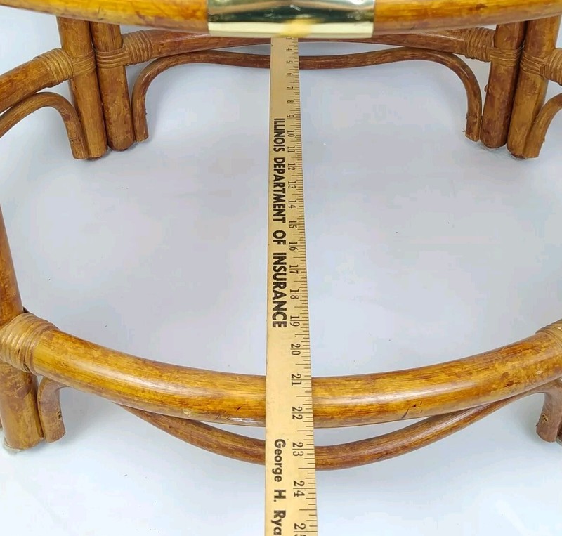 Oval Rattan & Glass Side Table 23" Clover Tiki Bamboo MCM Hollywood Regency gallery