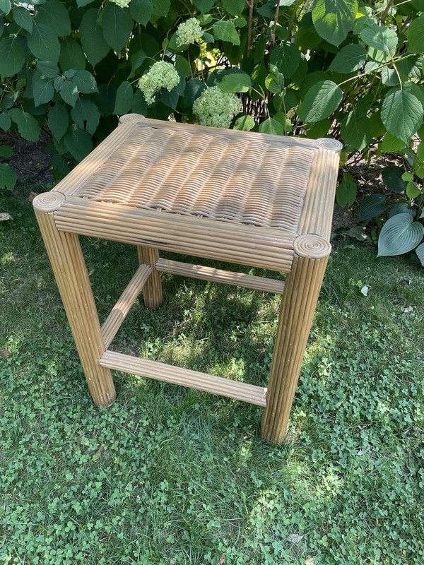Vintage Crespi Style Pencil Reed Rattan Four Leg Side Table Circa 1970s