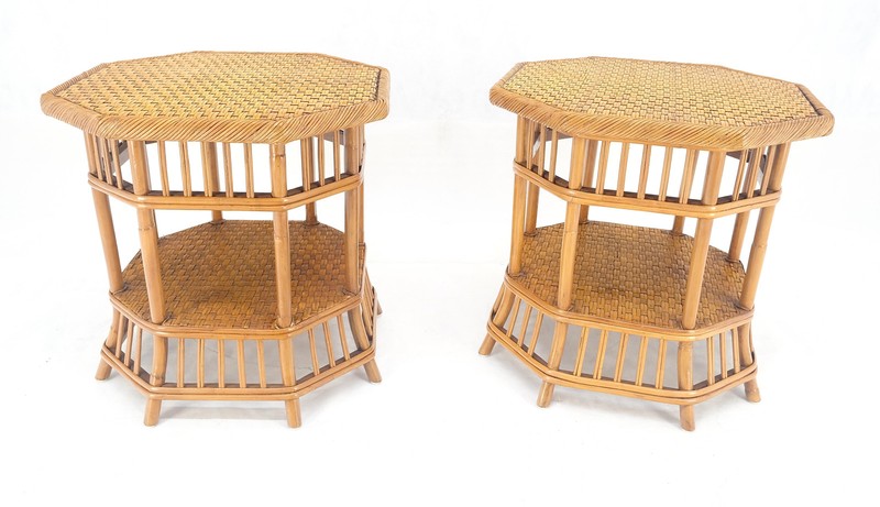 Cane Bamboo Rattan Octagon Shape 2 Tier End Side Lamp Occasional Table MINT gallery