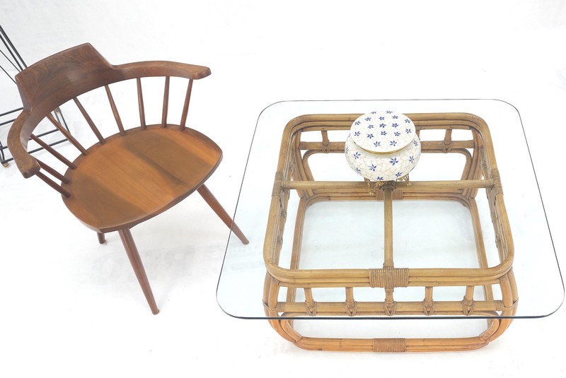 Ficks Reed Bamboo & Reed Square Glass Top Coffee Table c.1970s Mint! gallery