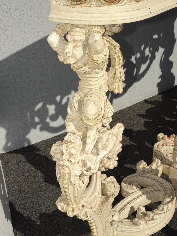 Ant. Italian Console Table White French Louis XIV Ornate Carved Rococo Figurines gallery