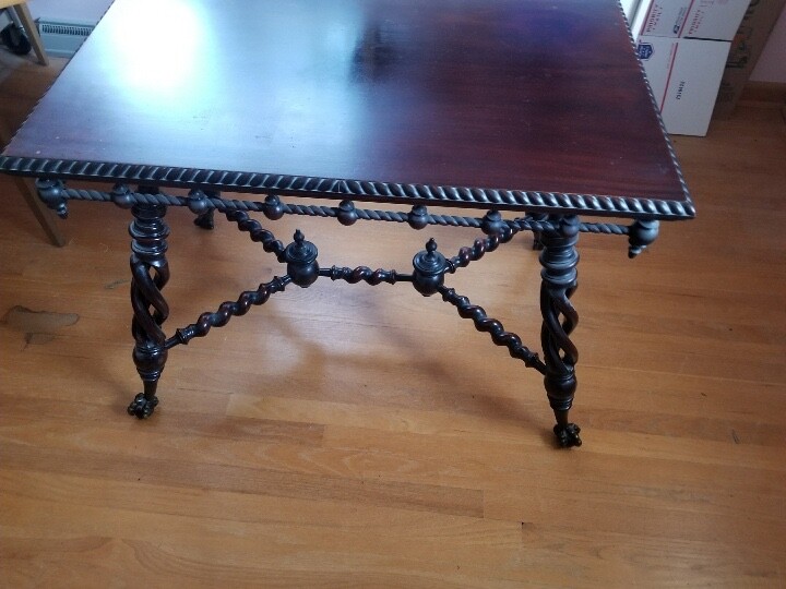 Merklen Brothers Victorian barley twist mahogany or oak parlor lamp table 19th C