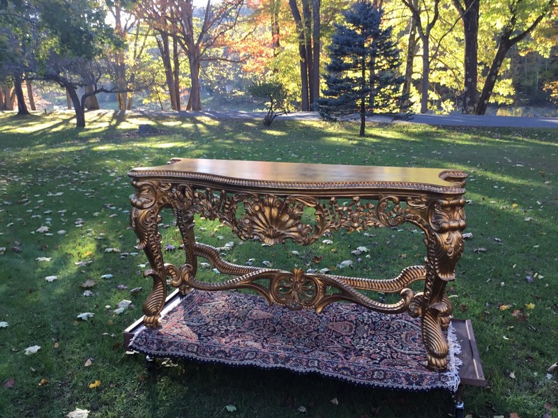 RARE ANTIQUE STYLE GOLD FLORENTINE CONSOLE TABLE WITH GOLDEN COVER gallery
